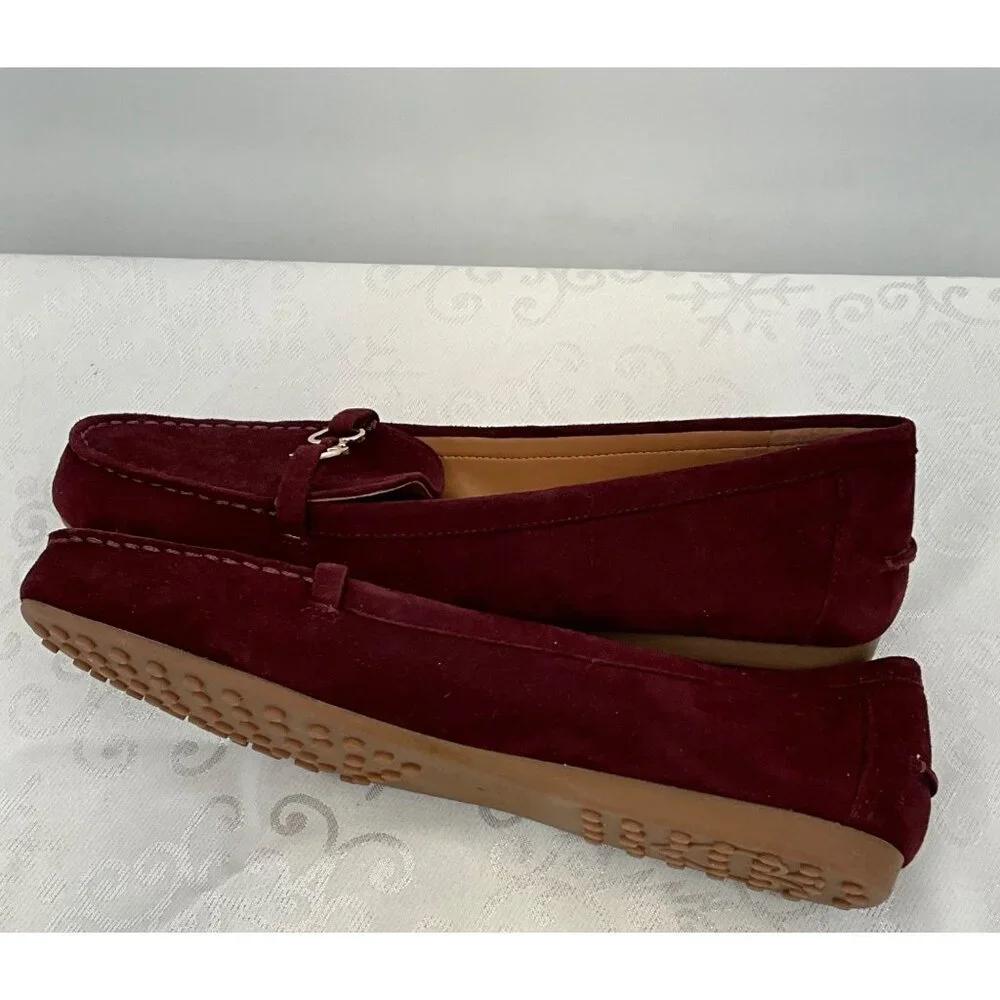 Kate Spade New York 8.5B Burgundy‎ Suede Loafers Silver Bit Detail Women's
